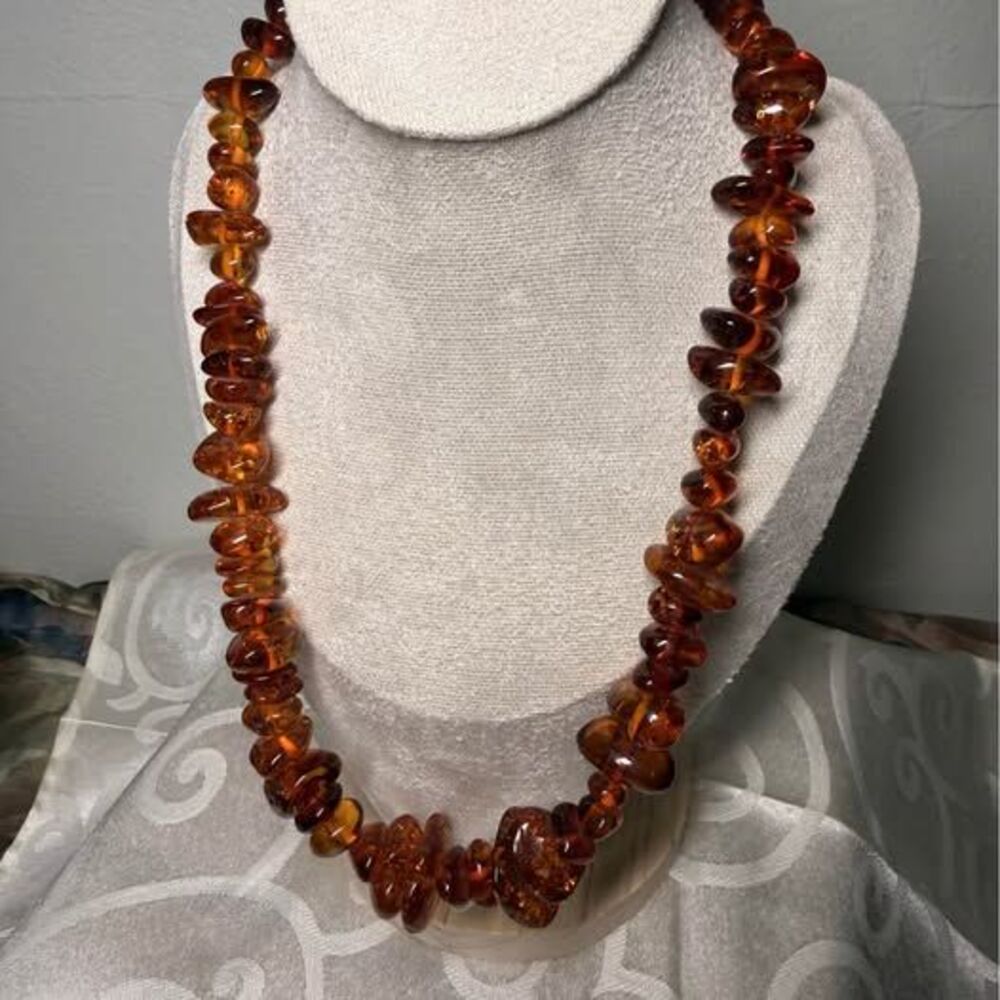 Vintage Genuine Amber Nugget Necklace 58g 20" Cognac Honey